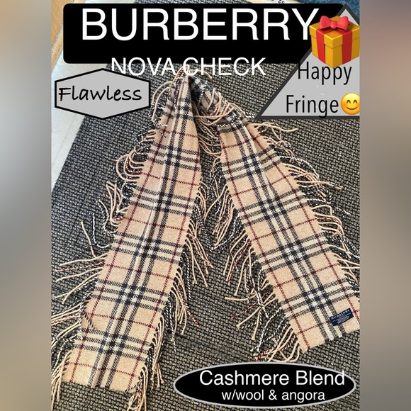 BURBERRY Nova Check Happy Fringe SCARF🔥EUC/LIKE NEW🔥WOVEN🎁CASHMERE Blend!🎄🎁 - Picture 15 of 15